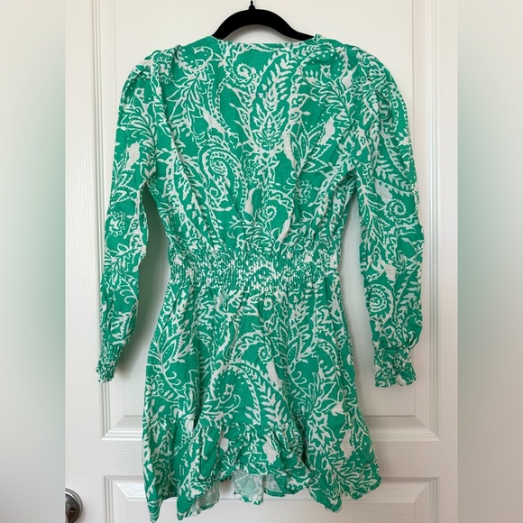 NWOT Zara Linen Blend Tropical Print Ruffled Dress Green 3/4 Sleeve Size M - Picture 7 of 13